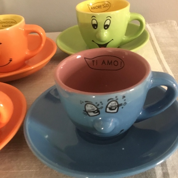 Levtov Silly 3D Whimsical Italian Cappuccino Cups and Saucers Set of 6 - Picture 7 of 8